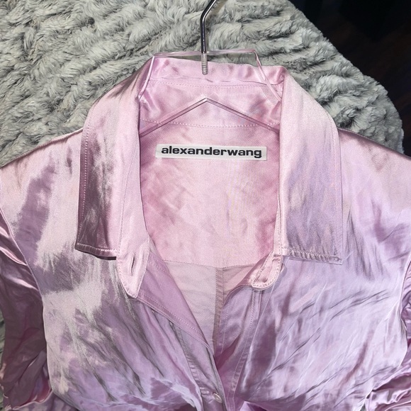 Alexander Wang Ruched Crinkled-Satin Shirt in Pink - Picture 8 of 14
